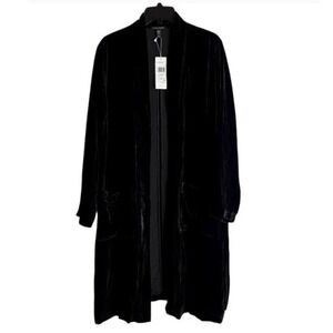 Eileen Fisher Womens Medium Black Velvet Open Front Long Jacket‎ NWT